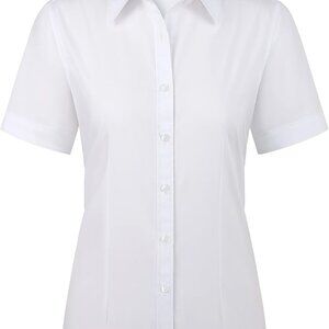 Womens Stain Shield Dress Shirts Wrinkle Free Short Sleeve Solid Tops Blouses Bu